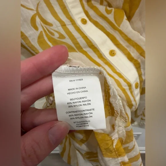 Anthropologie Fig and Flower Yellow floral abstract sheer Patterned Top - Picture 5 of 6